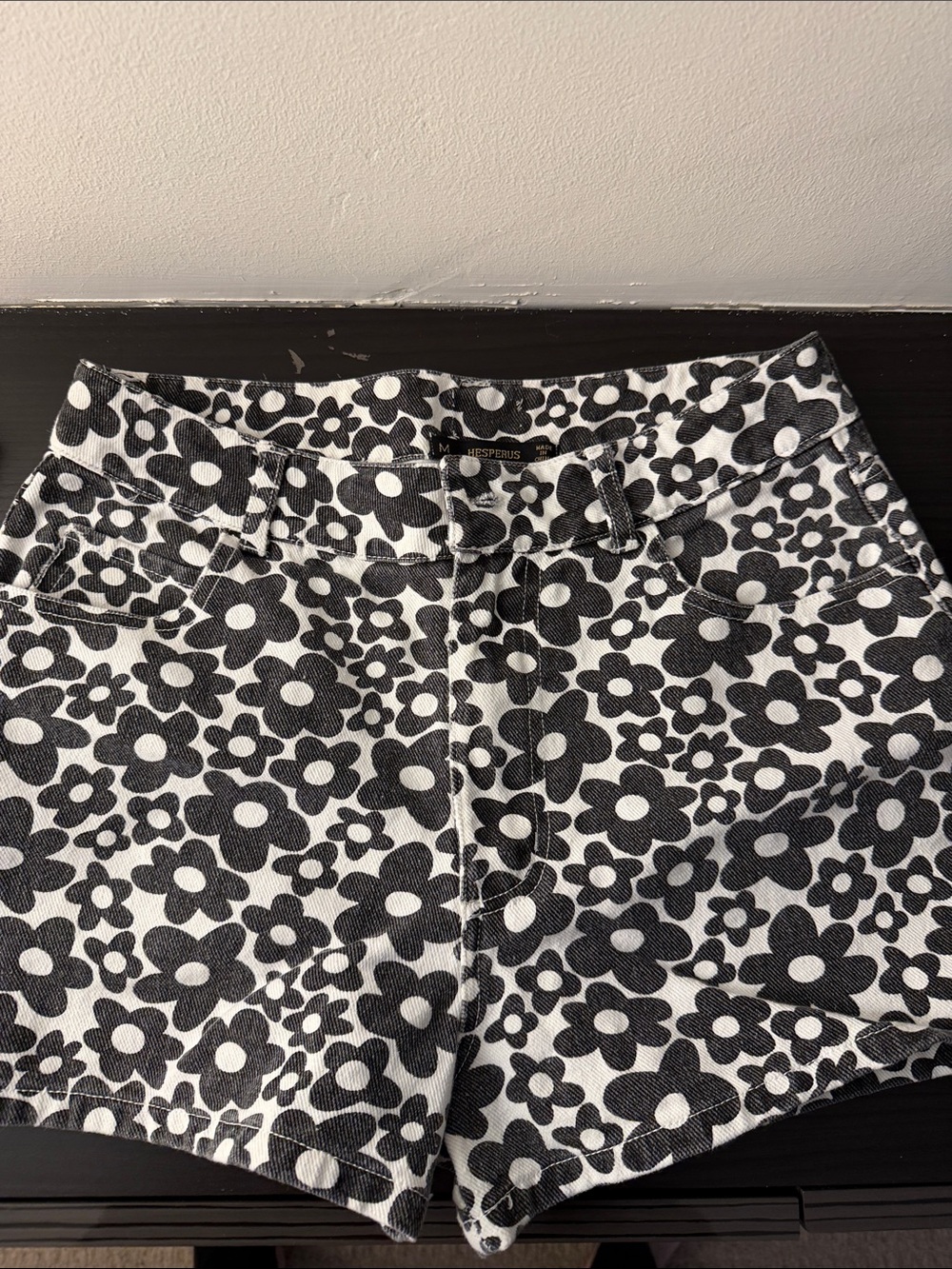 Hesperius Black & White Floral Denim Shorts